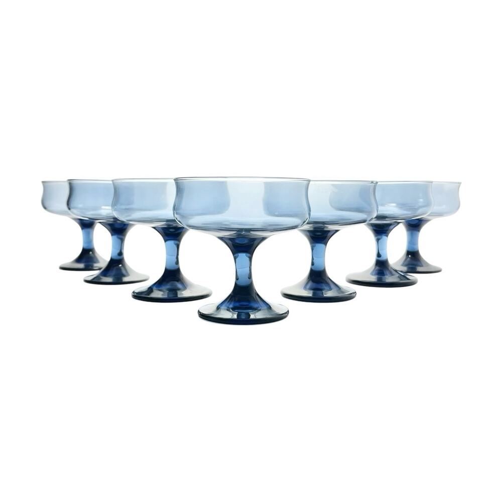 Libbey “Connoisseur (Dusky Blue, Tulip)” 7 Coupe Champagne Glasses 3 3/4” 8oz